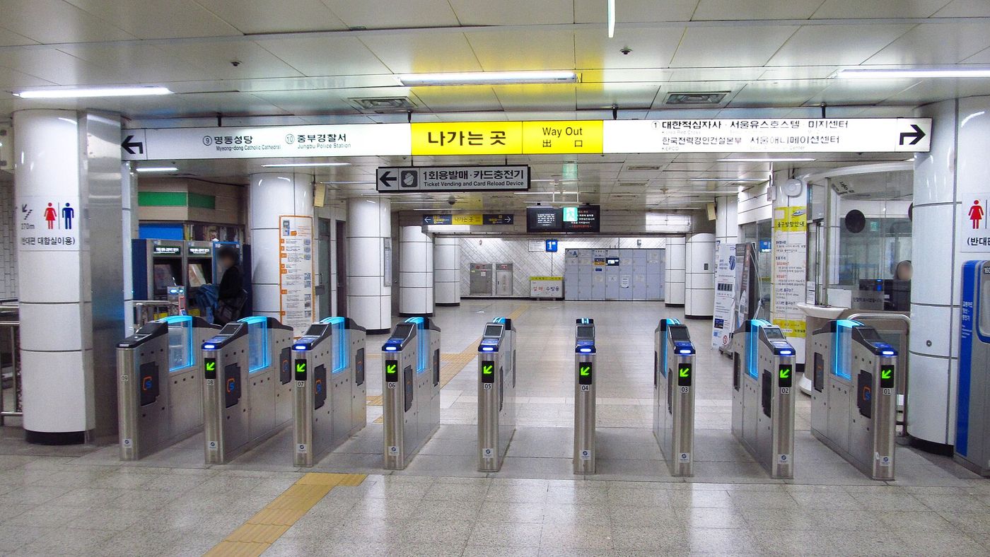 Ticket gates at Myeongdong station in Seoul